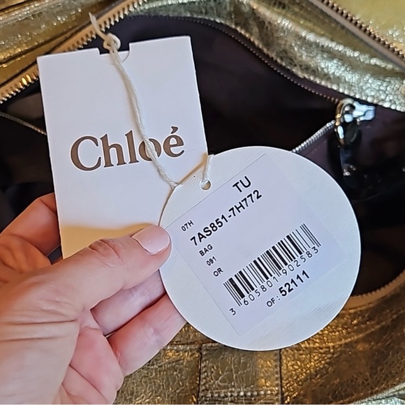 NWT CHLOÉ Elvire Cinkled Gold Leaf Leather Handbag - Picture 10 of 14